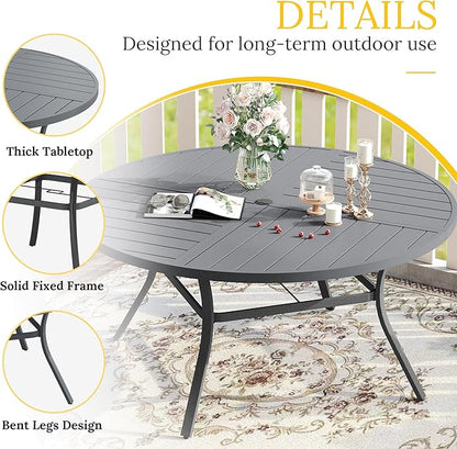 VICLLAX Round Patio Table with Adjustable Umbrella Hole for 6, All Weather Metal Outdoor Dining Table for Lawn Garden, 50" Outdoor Coffee Table, Grey Tabletop