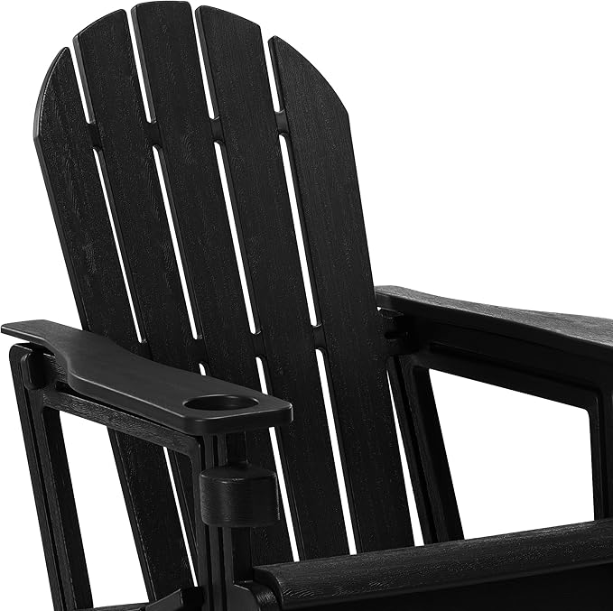 WestinTrends Tool-Free Assembly Outdoor Patio HDPE Plastic Adirondack Chair with Cup Holder, Black
