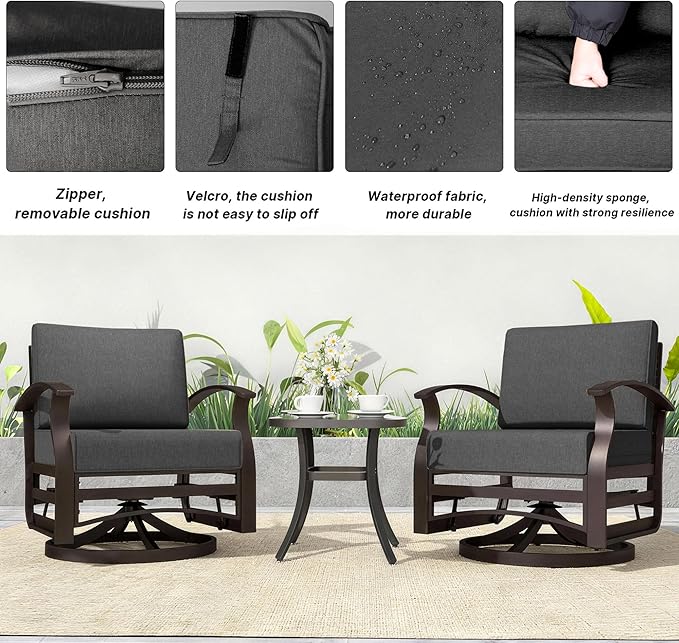 Kurapika 3 Pieces Patio Furniture Set, Outdoor Aluminum Swivel Gliders Rocker - Photo 5