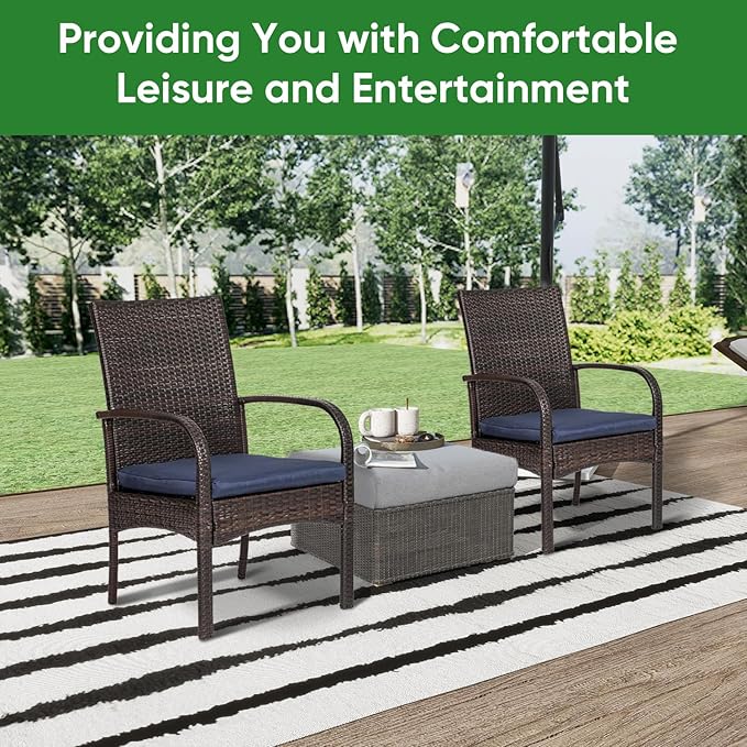 Outdoor Wicker Patio Dining Chairs with Padded Cushions Set of 4: Porch Rattan Chairs Club Chairs with High Back and - Photo 3