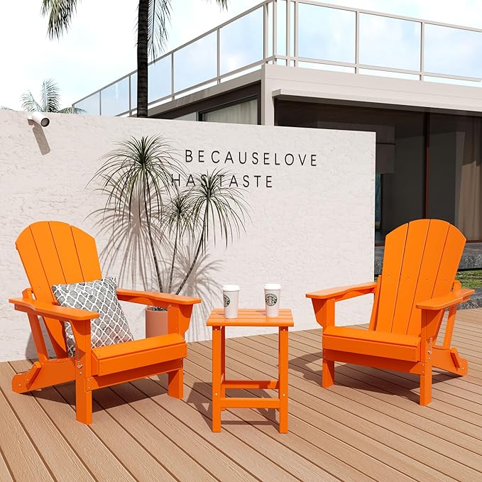 WO WESTIN OUTDOOR HDPE Laguna Outdoor Poly Adirondack Chair with Side Table, Orange