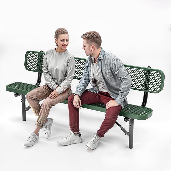 Heavy-Duty Outdoor Metal Bench, Thermoplastic-Coated, Inground, Weatherproof, Commercial-Grade for Parks, Gardens - Photo 1