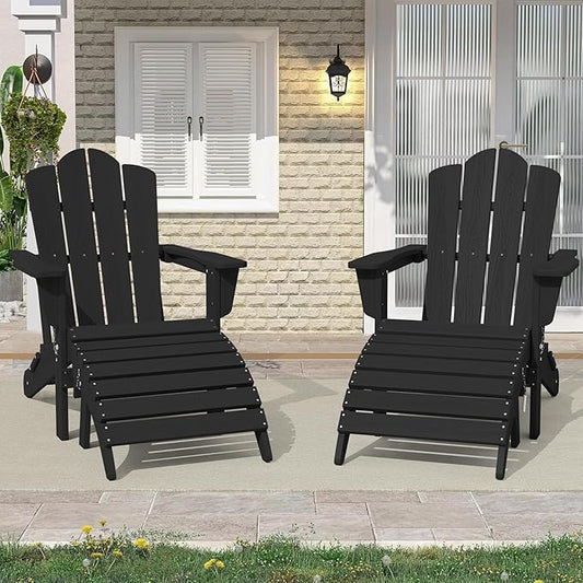 KINGYES Folding HDPE Adirondack Chairs Ottoman