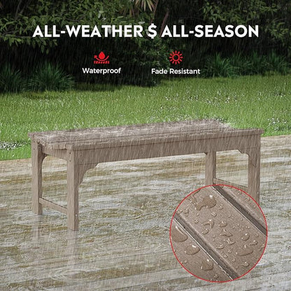 Costaelm Outdoor Benches Weatherproof, All Weather Resistant Park Bench Poly Lumber Backless Garden Bench Seat for Entryway Front Porch, Weathered Wood