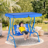 Costzon Kids Porch Swing, All-Weather Patio Swing Bench Hammock w/Adjustable Canopy & Safety Belts for 2 Children - Photo 3