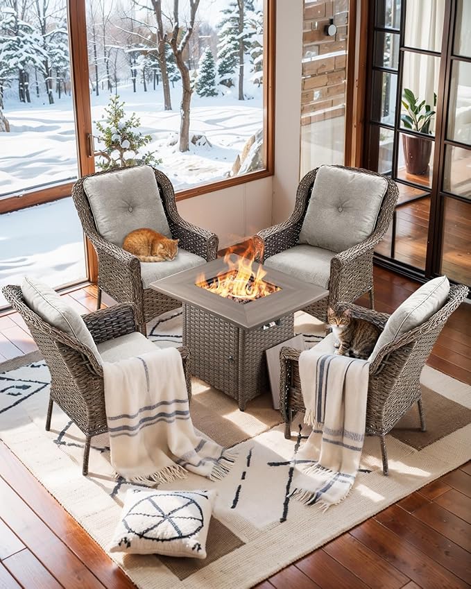 Patio Wicker Chairs Outdoor Furniture Chair - Set of 4 Outside All Weather Lawn Dining Brown Rattan Armchair with High - Photo 2