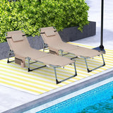 Tangkula Beach Lounge Chair, Outdoor Folding Tanning Chair with Face/Arm Hole, 2 Carry Handle, Pillow - Photo 2