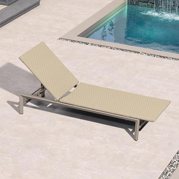 PURPLE LEAF Patio Chaise Lounge Chairs Outdoor 1 Piece, Wicker Pool Lounge Chairs for Outside with Adjustable Backrest, Aluminum Sunbathing Lounger for Patio, Poolside, Garden, Khaki
