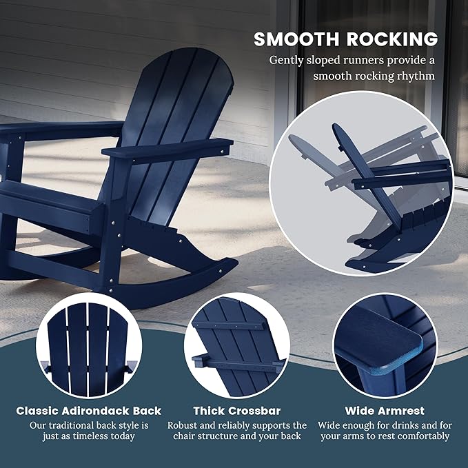 WO WESTIN OUTDOOR HDPE Laguna Outdoor Rocking Poly Adirondack Chair (Set of 2), Navy Blue