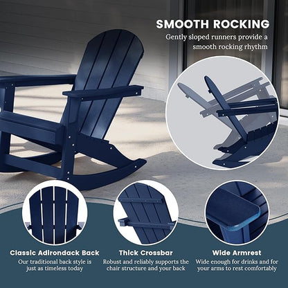 WO WESTIN OUTDOOR HDPE Laguna Outdoor Rocking Poly Adirondack Chair (Set of 2), Navy Blue