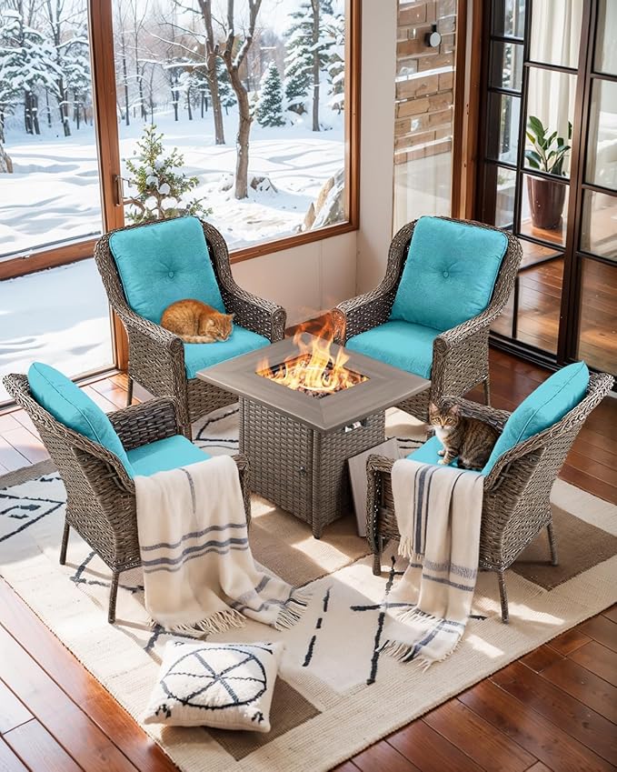 Patio Wicker Chairs Outdoor Furniture Chair - Set of 4 Outside All Weather Lawn Dining Brown Rattan Armchair with High - Photo 2