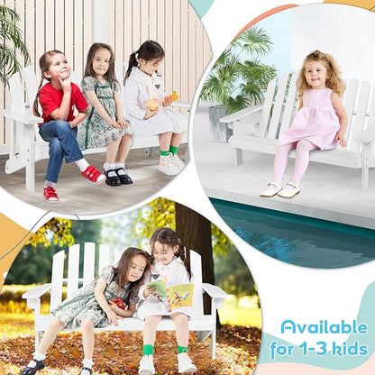Giantex Kids 2-Seat Adirondack Chair - Fir Wood Double Loveseat with High Backrest, Arm Rest, 300 LBS Weight Capacity, Outdoor All Weather Porch Chair for Balcony, Backyard, Poolside, Yard (1, White)