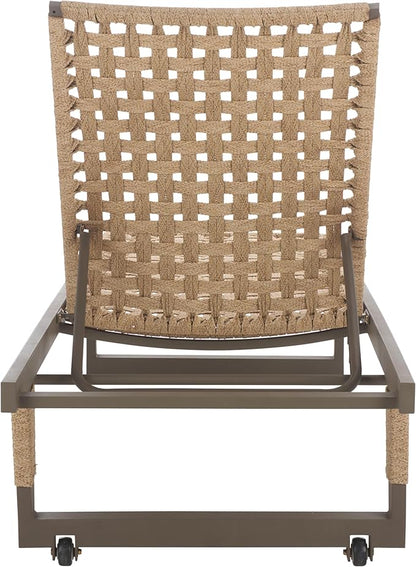 SAFAVIEH Outdoor Patio Furniture Collection - Arthur Grey & Heather Tan Woven Rope Chaise Lounge Chair, Adjustable Reclining Sun Lounger, Modern Poolside & Deck Seating (PAT7760A)