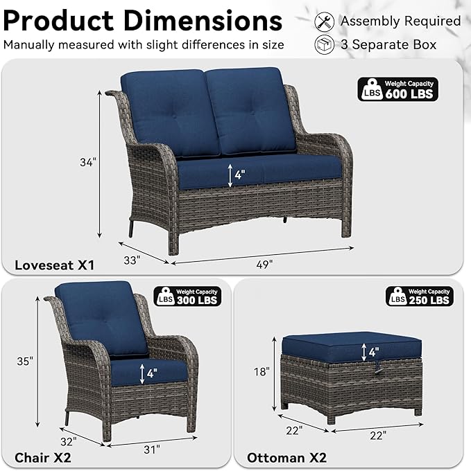 5 Piece Outdoor Wicker Patio Furniture Set, Patio Chairs Set with Thickened Olefin Cushions, High Back and Deep Seating - Photo 2