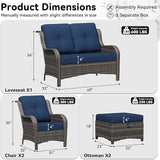 5 Piece Outdoor Wicker Patio Furniture Set, Patio Chairs Set with Thickened Olefin Cushions, High Back and Deep Seating - Photo 2