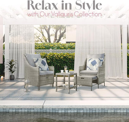 Elle Decor Vallauris Patio Outdoor Furniture Collection, Premium All Weather Wicker, 5 Piece Non-Reclining Set, Gray
