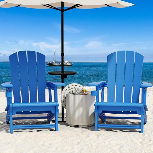 Adirondack Chairs Set of 2, Plastic Outdoor Adirondack Chair with Cup Holder, 400 LBS Capacity Recliner Chair Garden Chair for Patio Backyard Lawn Beach, Klein Blue