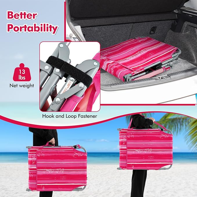 Goplus Tanning Chair, Folding Outdoor Beach Lounge Chair with Face & Arm Hole, Carrying Strap, Pillow, Side Pocket - Photo 7