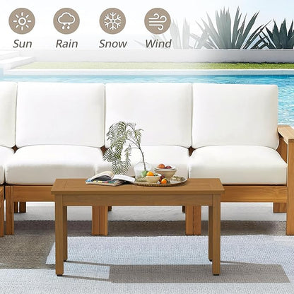 LUE BONA Outdoor Coffee Table Rectangle, 42.5" HDPS Patio Coffee Tables for Outside, All Weather Patio Coffee Table with Slatted Tabletop for Deck, Garden, Balcony, Indoor or Outdoor Use, Teak