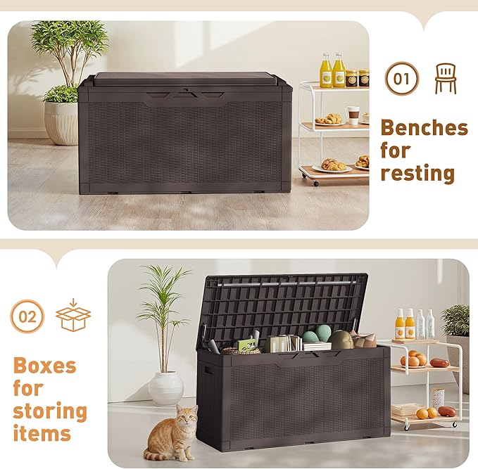 Greesum 100 Gallon Resin Deck Box Large Outdoor Storage Boxes with Cushions for Garden Tools, Patio Furniture Pillows - Photo 6