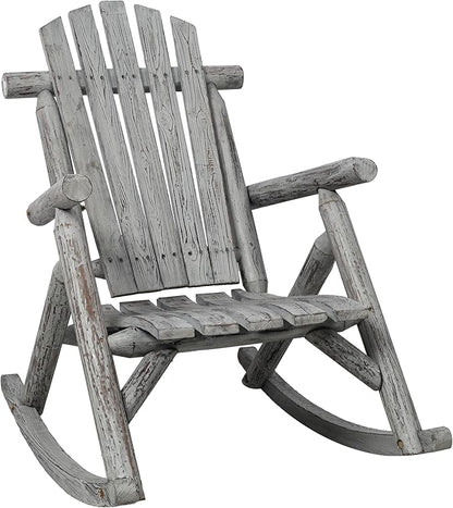 Patio Wooden Rocking Chair, High Back Wood Rocker Accent Chairs, Durable Porch Rocker Chair with Wide Seat, Patio Rockers for Outdoor & Indoor, Garden, Porch (Vintage Grey)