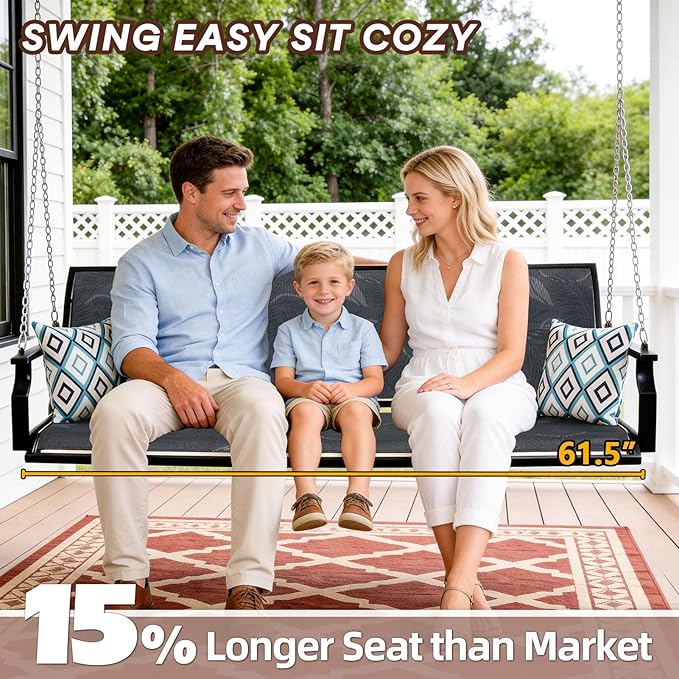 Heavy Duty Porch Swing Outdoor, 900LBS Capacity Textilene Hanging Bench Swing Chair with Extended Chains - Photo 2