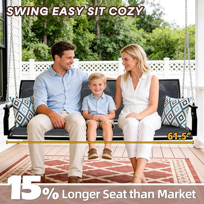 Heavy Duty Porch Swing Outdoor, 900LBS Capacity Textilene Hanging Bench Swing Chair with Extended Chains, 3-Seat Patio Swing with Pillows, Weather-Resistant for Tree, Patio, Backyard, Gray