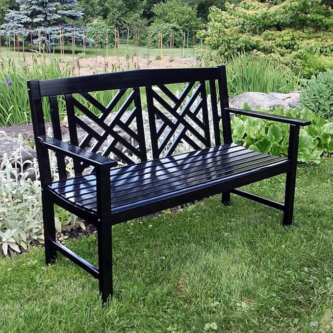 Achla Designs Fretwork Garden Bench, 4 ft Black
