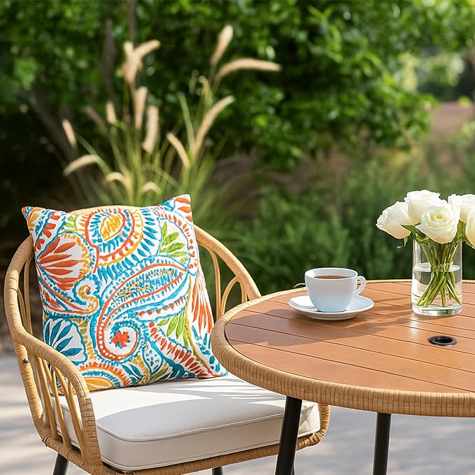 VINGLI 35.4" Round Outdoor Dining Table with Umbrella Hole - Photo 2