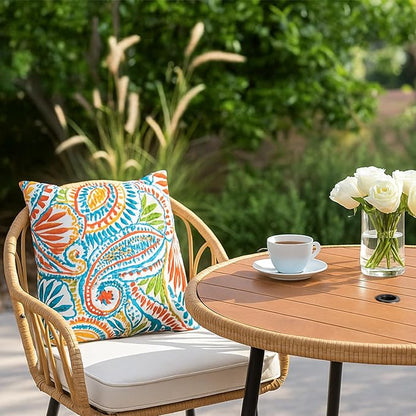 VINGLI 35.4" Round Outdoor Dining Table with Umbrella Hole, Weather-Resistant Wicker Patio Dining Table Outdoor Furniture Garden Table for Backyard Balcony Porch and Poolside