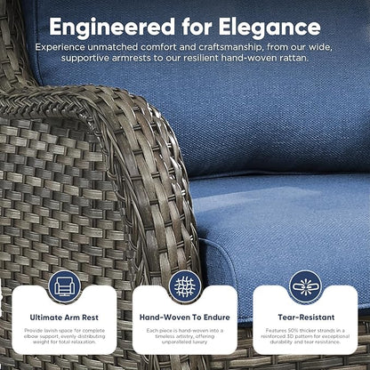 Belord 7 Piece Wicker Patio Furniture Set, Outdoor Swivel Rocker Chairs Set of 2 with Ottomans and Loveseat, All Weather Patio Conversation Furniture Set, for Pool,Yard,SunroomGray Wicker/Blue