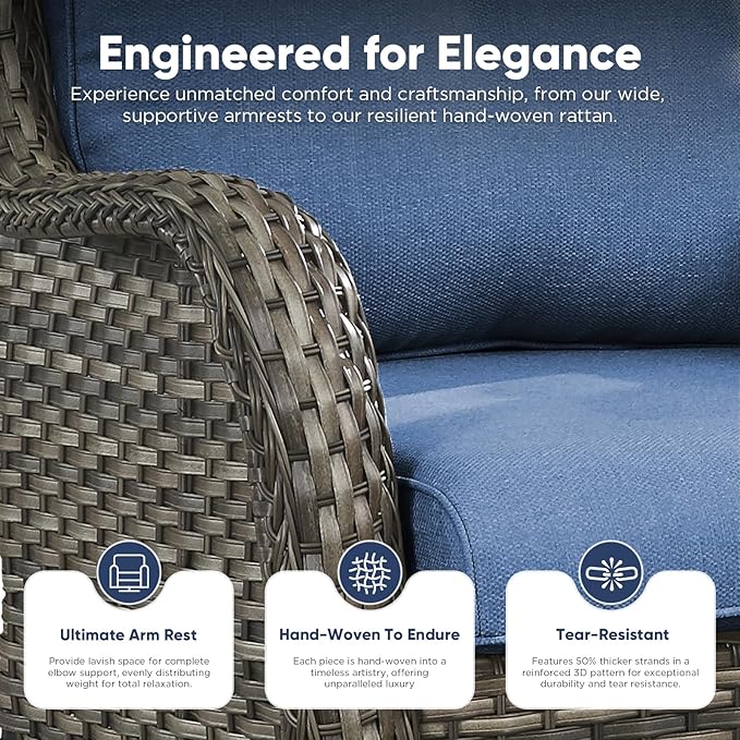 Belord 7 Piece Wicker Patio Furniture Set, Outdoor Swivel Rocker Chairs Set of 2 with Ottomans, 3 Seat Sofa and Loveseat - Photo 5