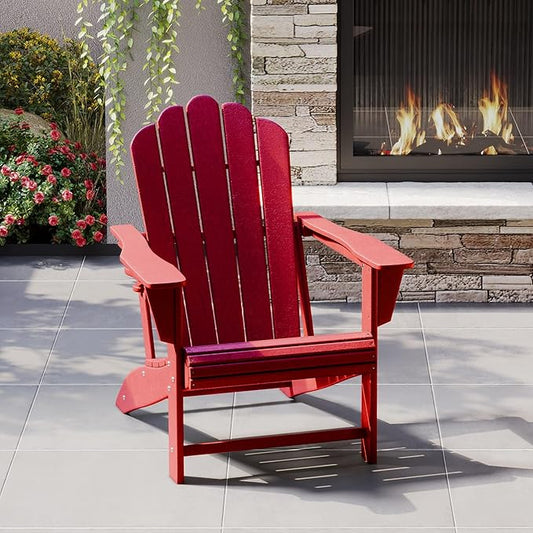 Costaelm Lakeview Outdoor Patio HDPE Adirondack Chair with Cup Holder, Red
