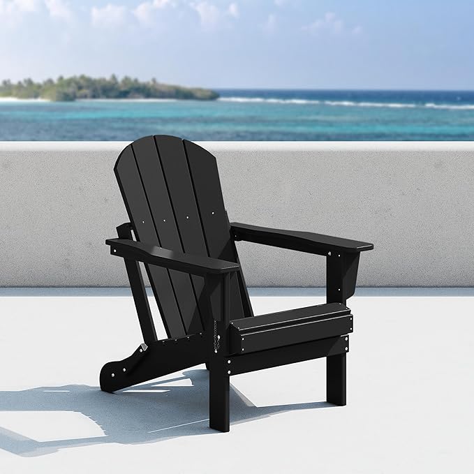 Costaelm Outdoor Folding Chair, Outdoor Seating Folding Firepit Chairs, All Weather Poly Adirondack Chair for Deck Backyard Garden Lawn Pool Patio, Black