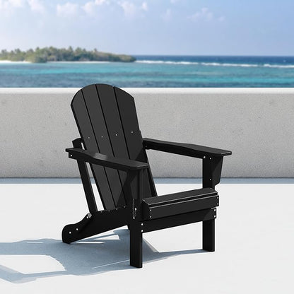 Costaelm Outdoor Folding Chair, Outdoor Seating Folding Firepit Chairs, All Weather Poly Adirondack Chair for Deck Backyard Garden Lawn Pool Patio, Black