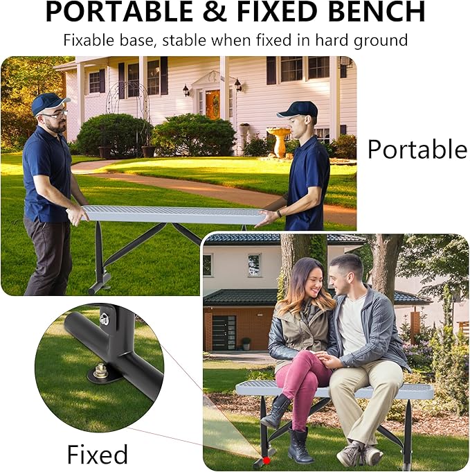 4FT Metal Park Bench for Outside, All-Weather Thermoplastic Coating Outdoor Bench with Anchor, Commercial Heavy Duty Benches for Shopping Malls, Stores, Parks, Patios, Decks, Grey