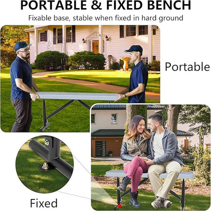 4 Ft Metal Park Benches for Outside, Outdoor Backless Bench with Thermoplastic Coating, Portable Frame, Commercial Expanded Metal Mesh Bench for Shopping Mall, Store, Park, Patio, Deck, Grey