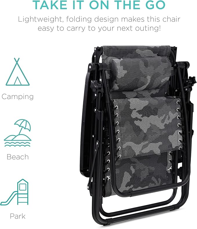 Best Choice Products Folding Zero Gravity Outdoor Recliner Patio Lounge Chair w/Adjustable Canopy Shade, Headrest - Photo 8