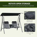 Outsunny 2-Seat Patio Swing Chair, Outdoor Canopy Swing Glider with Pivot Storage Table, Cup Holder, Adjustable Shade - Photo 5