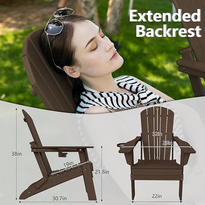 Plawdlik Folding Adirondack Chair, SGS Tested, Wooden Textured with Cup Holder - Photo 3