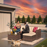 5-Piece Patio Sectional Sofa Set, All-Weather Brown PE Rattan Outdoor Conversation Furniture with Neutral-Tone Cushions - Photo 6
