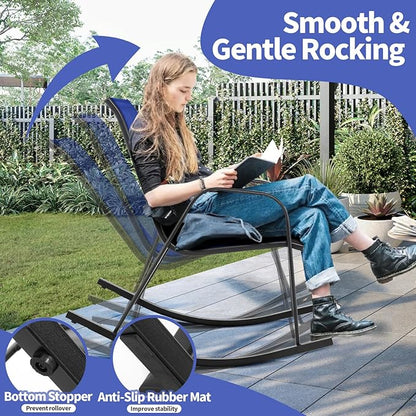 Giantex Outdoor Rocking Chairs Set of 4, Patio Rocking Chairs w/Breathable Seat & Back, Heavy-Duty Metal Support, Ergonomic Outside Rocker for Backyard, Poolside, Garden, Navy