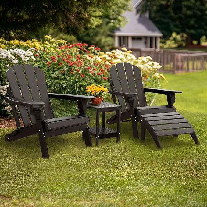 IVY&LANE Outdoor Adirondack Ottoman | Folding | HDPE | Black | All Weather - Photo 2