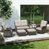 6 Piece Outdoor Wicker Patio Furniture Set, Outdoor Swivel Rocker Patio Chairs Set with Thickened Olefin Cushions - Photo 1