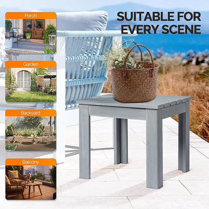 VINGLI Outdoor Wooden Side Table, Square Patio Side Table, Small Outdoor Table for Patio, Backyard, Garden, Poolside, Balcony, Adirondack Conversation End Table (Grey)