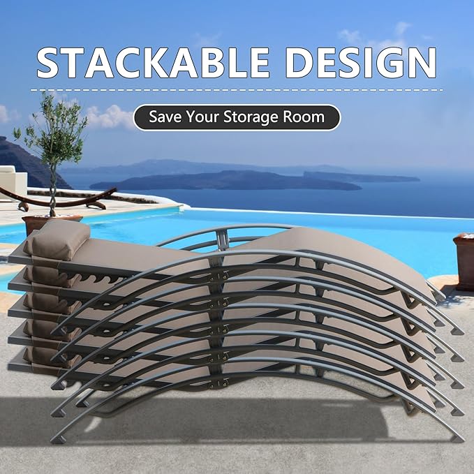 Domi Pool Lounge Chairs Set of 2, Aluminum Adjustable Outdoor Chaise Lounge - Photo 6