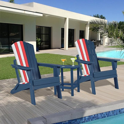 Aoodor Folding Adirondack Chair HDPE Outdoor All-Weather Chair for Patio, Garden, Backyard, Lawn, Fire Pit, Set of 2, Red&White&Blue