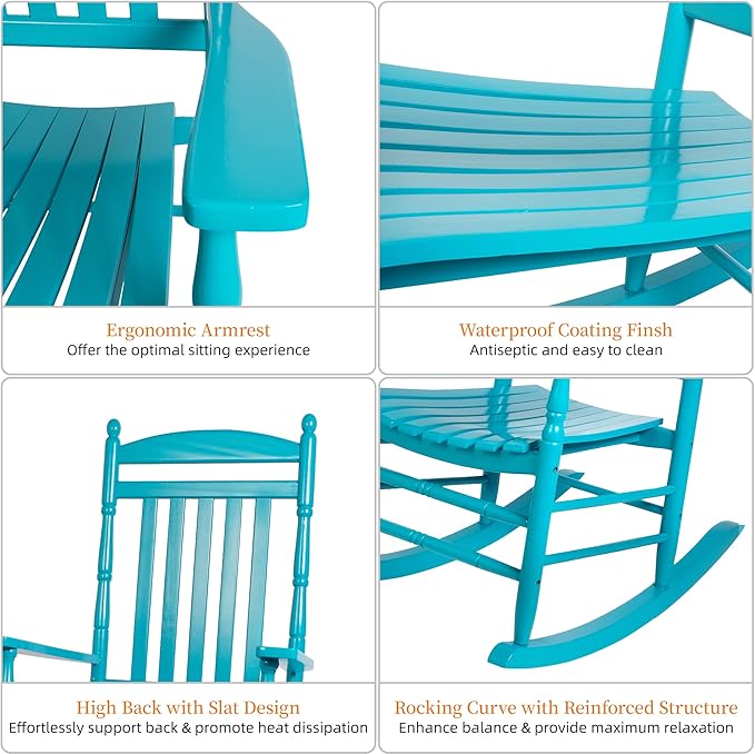 Set of 2 Outdoor Rocking Chairs, Outdoor Indoor Oversized Patio Rocker Chair Comfortable High Back Rocker for Garden, Lawn, Balcony, Backyard and Patio Porch Rocker, Load Bearing 330 lbs Blue