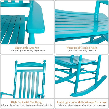 Set of 2 Outdoor Rocking Chairs, Outdoor Indoor Oversized Patio Rocker Chair Comfortable High Back Rocker for Garden, Lawn, Balcony, Backyard and Patio Porch Rocker, Load Bearing 330 lbs Blue