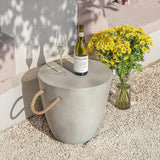 COSIEST Outdoor Shaped Side Table with Concrete Top & Hemp Rope Handles, 17'' Patio Accent Table for Garden - Photo 7